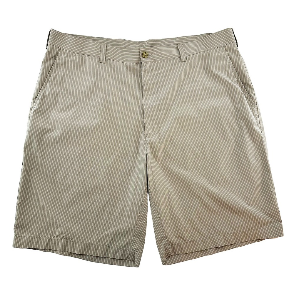PGA TOUR Men's Pinstripe Performance Golf Shorts • 38 • tan, white •‎ preppy